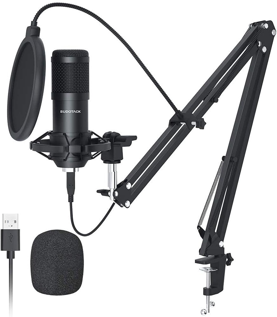 SnelShoppen - USB Gaming Microfoon voor PC, Professionele Condensatormicrofoon met Arm, Popfilter en Microfoon Spider voor Podcasting, Streaming, YouT