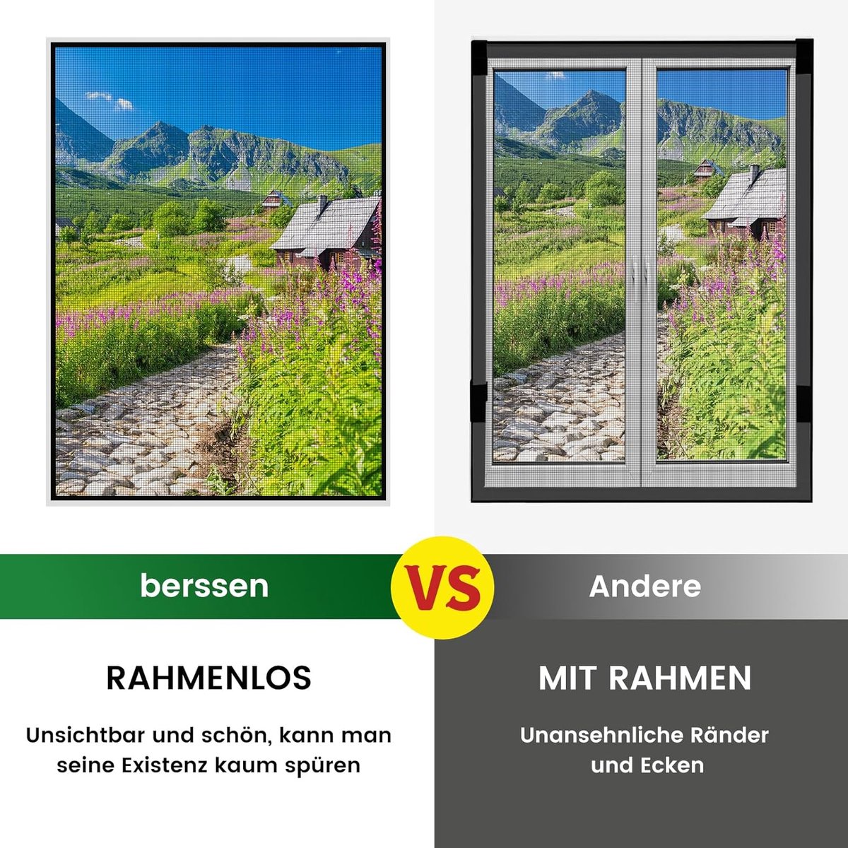 SnelShoppen - Vliegenhor voor Raam, Geen Boren, DIY 210 x 250 cm, 2 Stuks, Afkappbaar, Dikke Net Insectenbescherming voor Keuken, Tuin en Meer