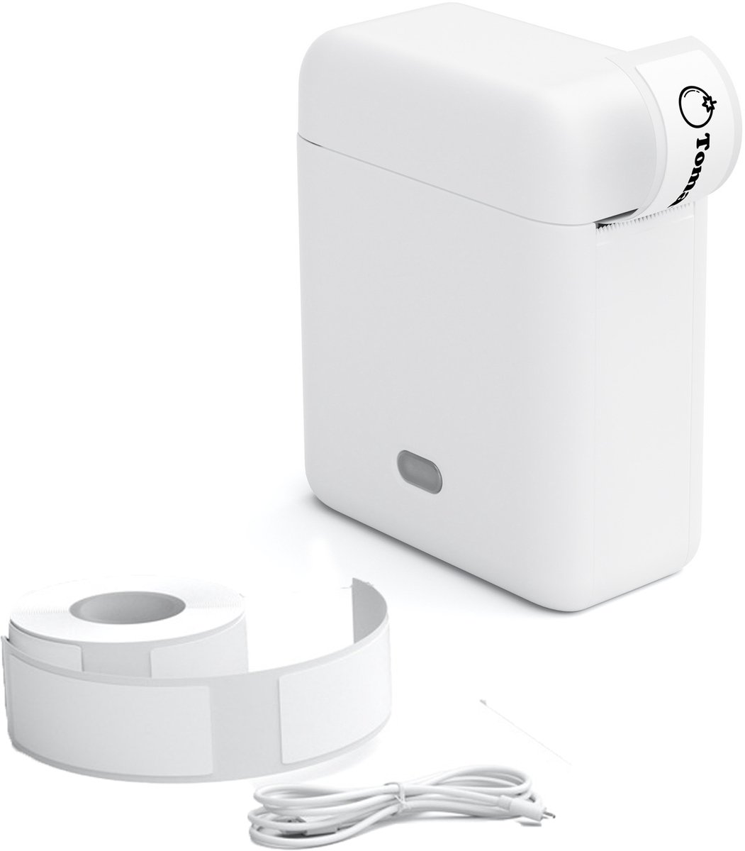 KZQ Draadloze Bluetooth labelprinter en stickerprinter - Draagbaar met 1 rollen etiketten - Smart APP - USB oplaadbaar - Voor adressen verzending organisatie en thuisgebruik