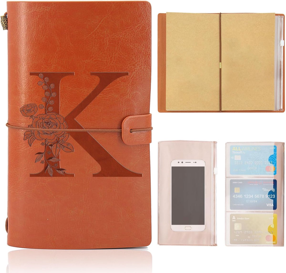 SnelShoppen - Refillable Leather Notebook - Vintage Reishandboek - Persoonlijk Dagboek - Cadeau voor Mannen en Vrouwen - 20x12 cm - Perfect voor Schoo