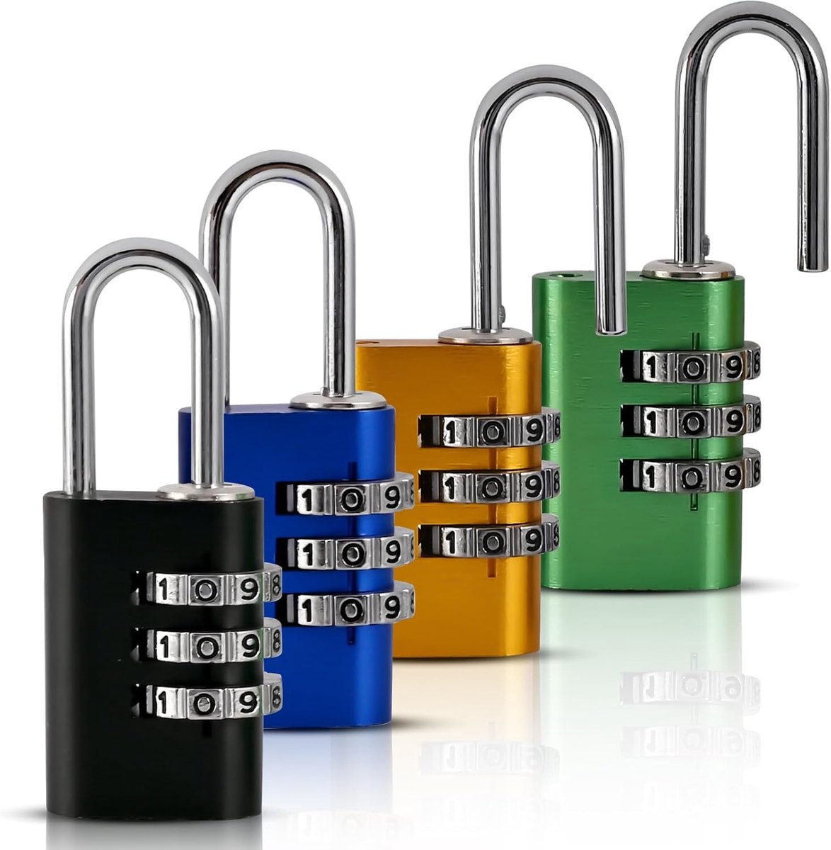 SnelShoppen - Pack van 4 Kleine Combinatiesloten Met 3-Cijferige Code, Weerbestendig Metaal, Ideaal Voor Koffer, Garage, Gym, Tuin en Schuur