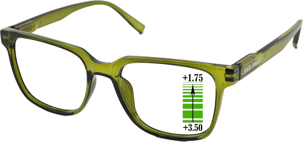 Leesbril Vista Bonita Cubo Multifocaal-Army Green-+1.75-+3.50