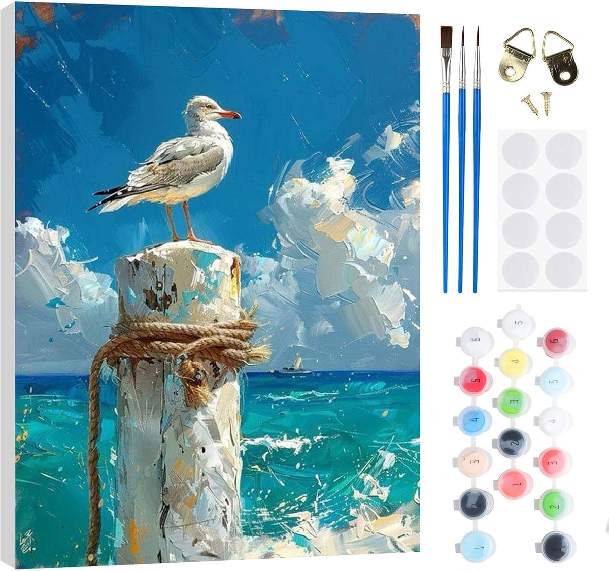 SnelShoppen - Paint by Numbers Kit Zeevogel Schilderen voor Volwassenen en Kinderen, DIY Canvas Schilderijset met Acrylverf en Penseel, 20x30cm, Perfe