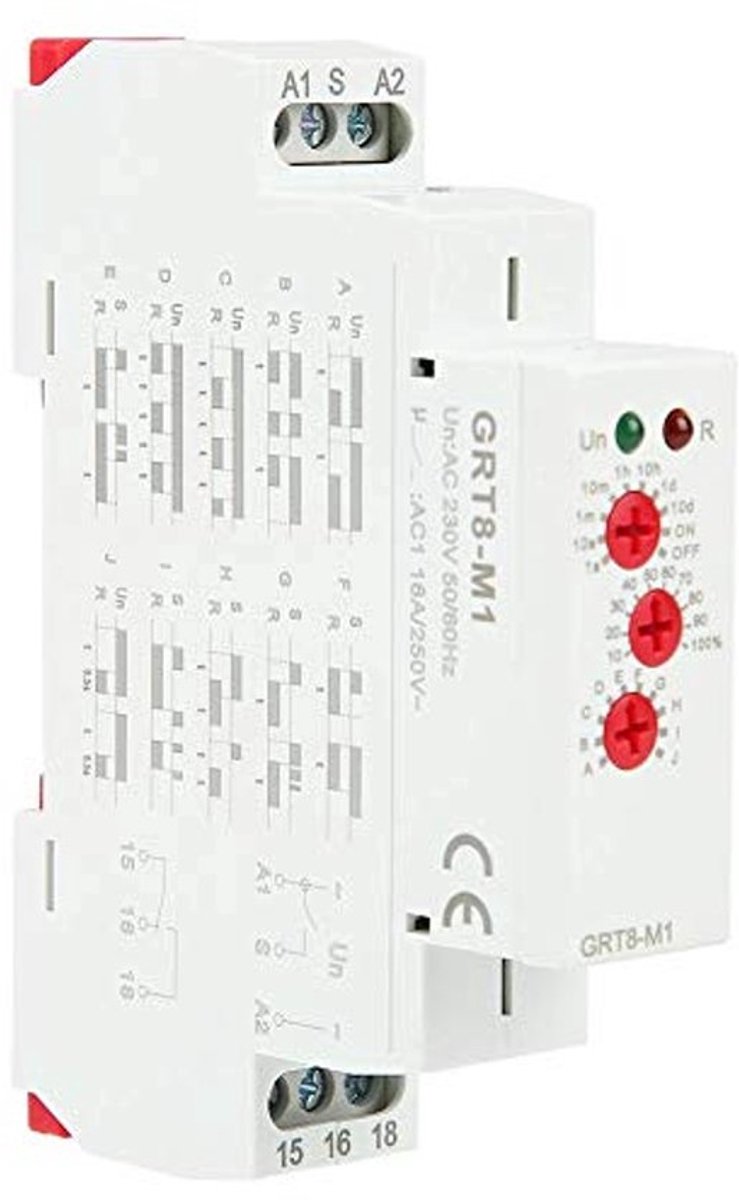 Vertragingstijd relais, multifunctioneel vertragingstijd relais, met 10 functies, DIN-rail montage AC 220V, aanpassingsnauwkeurigheid 10%