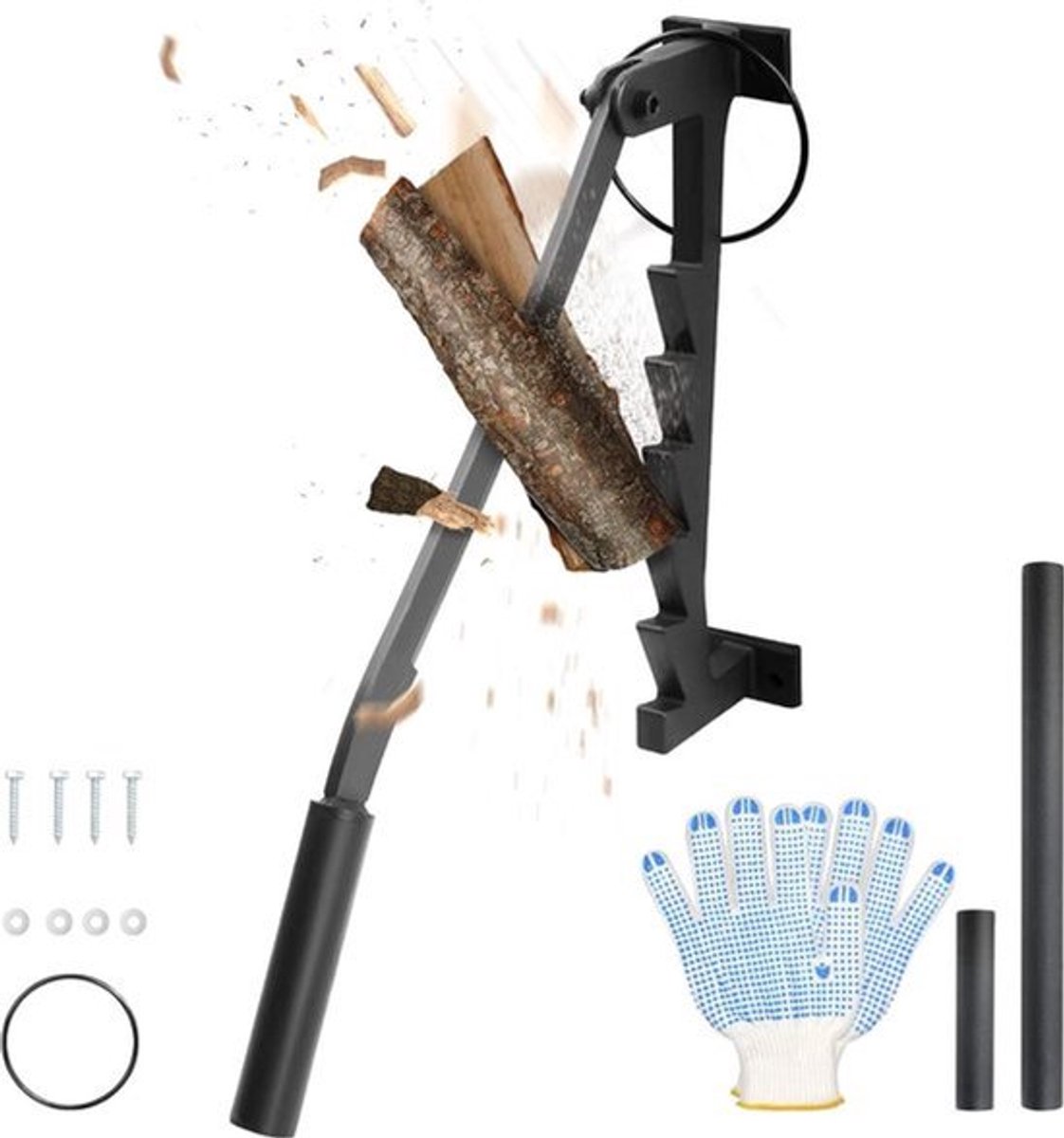 Wandhouder handmatige houtsplijter koolstofstaal brandhoutsplijter - handmatig splijtgereedschap met 2 afneembare handgrepen - outdoor camping aanmaakhoutkliever in -formaat