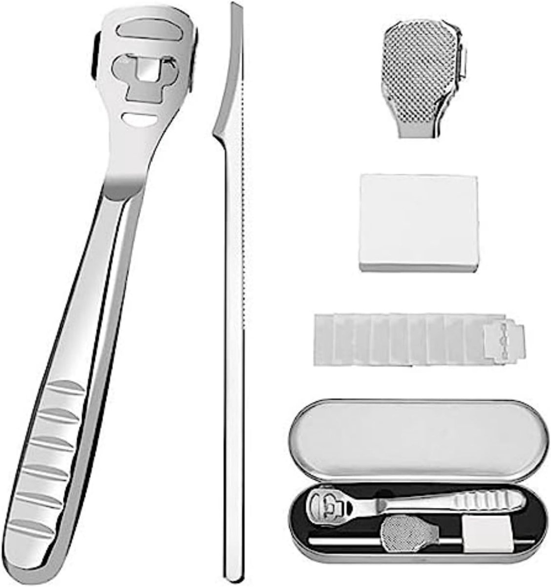 Thijox - Scraper Set - Professionele Voetverzorging Kit voor Hielen, Eelt, Ruwe Huid, Roestvrijstaal, Compleet met Vervangbare Mesjes en Hielrasp