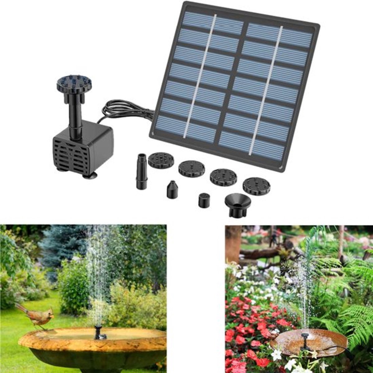 Zonne Waterfontein - Fonteinpomp Vogelbad - Tuin Verfraaien - Snelle Reactie Zonlicht - 11cm Vierkant - Zwart