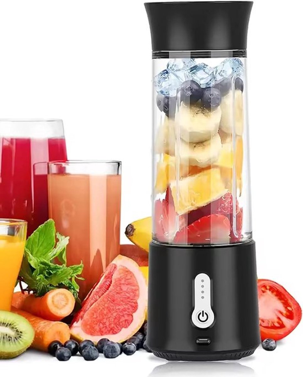 Draagbare blender - Draagbare blender - 500 ml – Krachtige 6 messen - Met 4000 mah - Mini blender voor shakes en proteïnedranken - sapcentrifuges groenten en fruit - Sapcentrifuge - Zwart