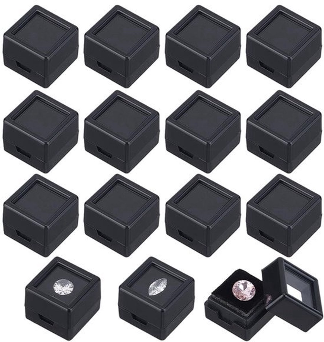 36-Pack Edelsteen Display Box - Acryl Sieraden Container met Heldere Deksels en Zwarte Spons 2x1.6cm