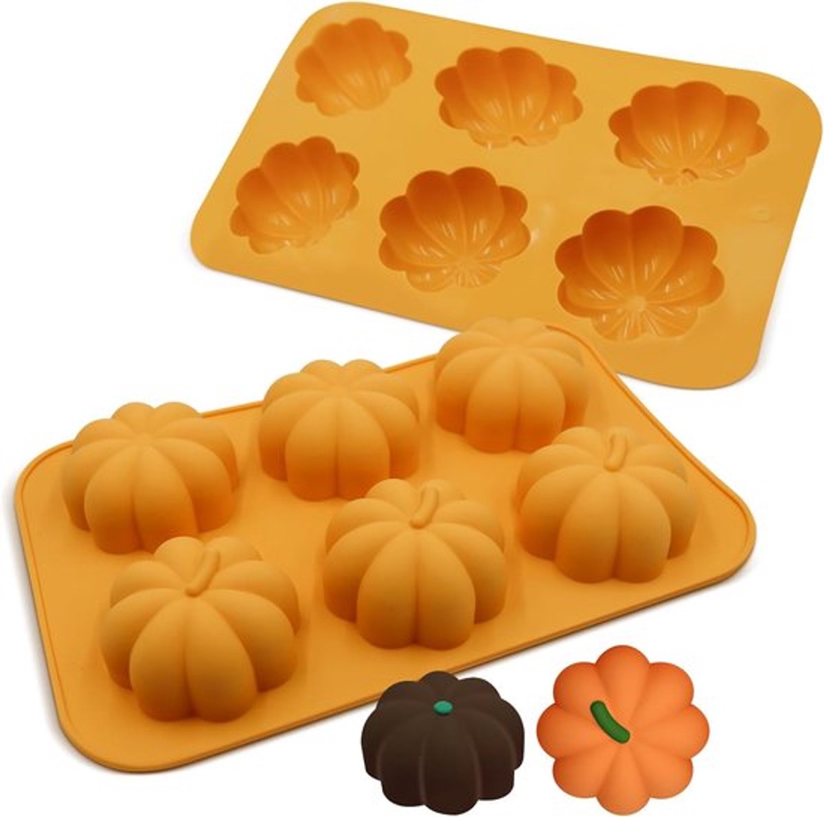 Pompoen chocolade mal Herfstfestival Decoratie voor Snoep en Chocolade - Dankfeest mallen herfstthema zeepmal - pompoen siliconen mallen - 6 Holtes 3D Siliconen Mal voor Zeep en Kaarsen - Ideaal voor Muffins en Taart Decoraties - 2 Stuks