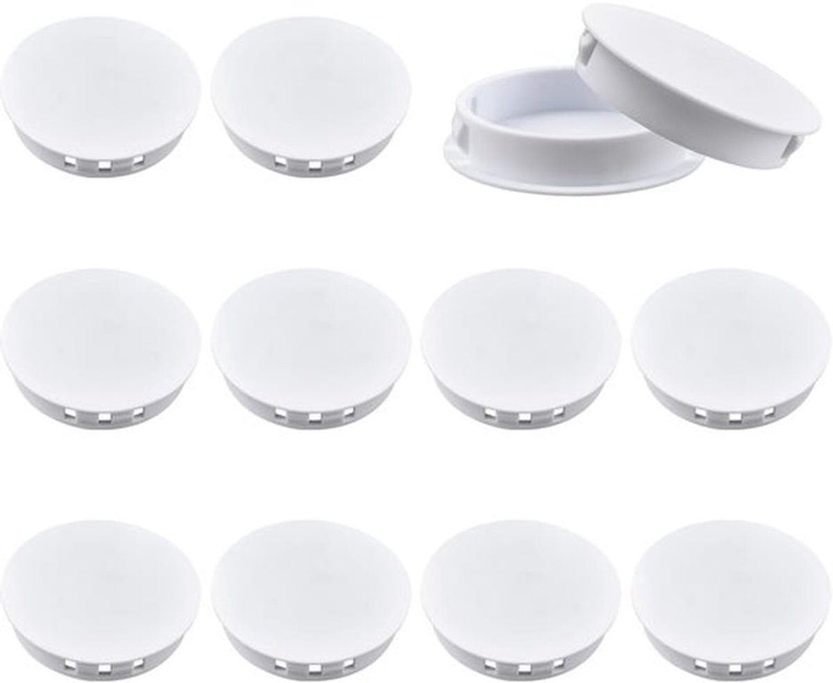 Nylon gatpluggen, 12 stuks 50mm ronde plastic gatpluggen met vergrendeling voor keukenmeubel en stoel (wit)