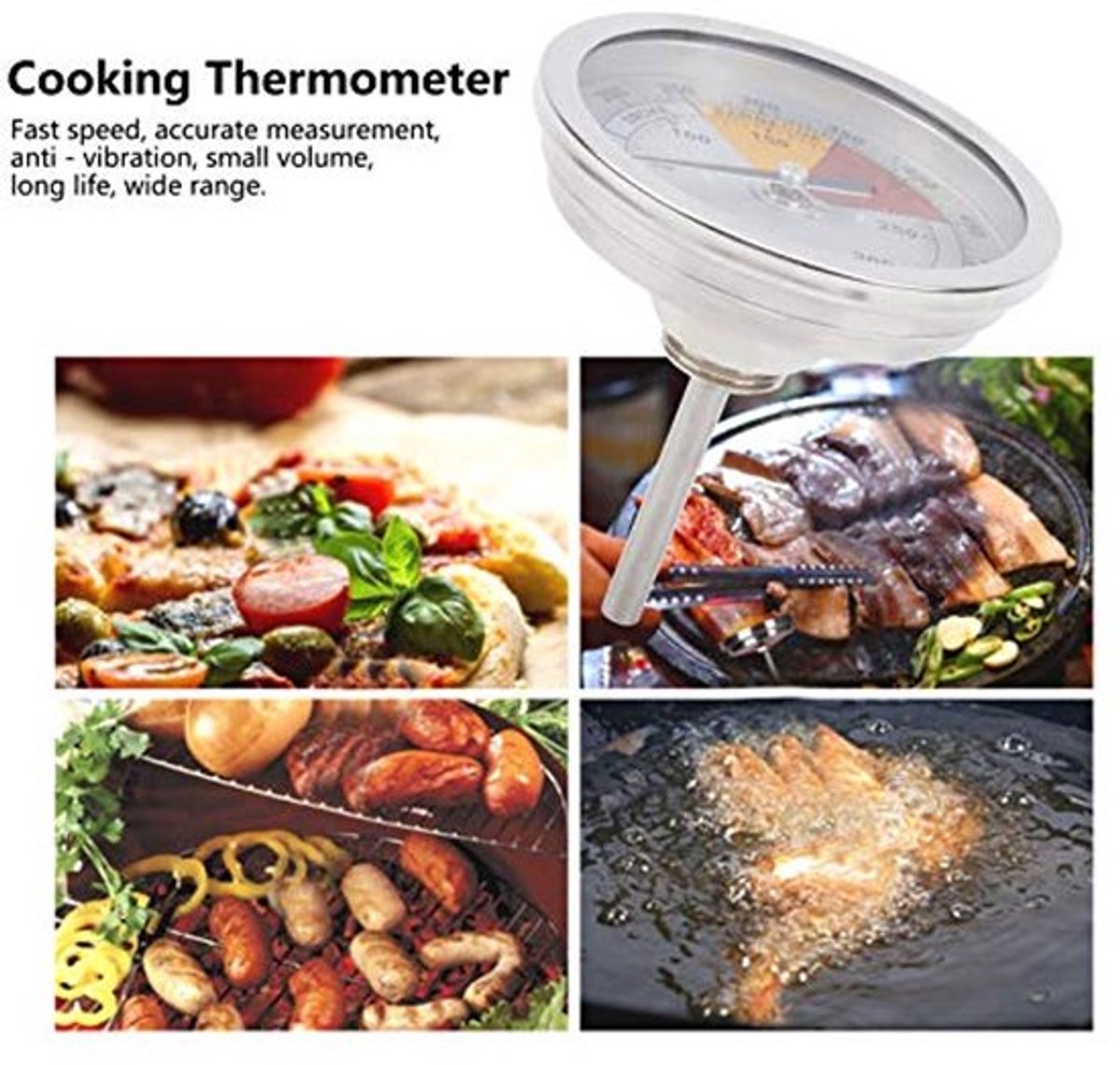 0-300℃ 1/2in Grill Temperatuurmeter, Professionele Barbecue Grill Thermometer Oven Thermometer Roestvrij Staal 50-500°F voor Grill, Rook, Vloeistof, enz.