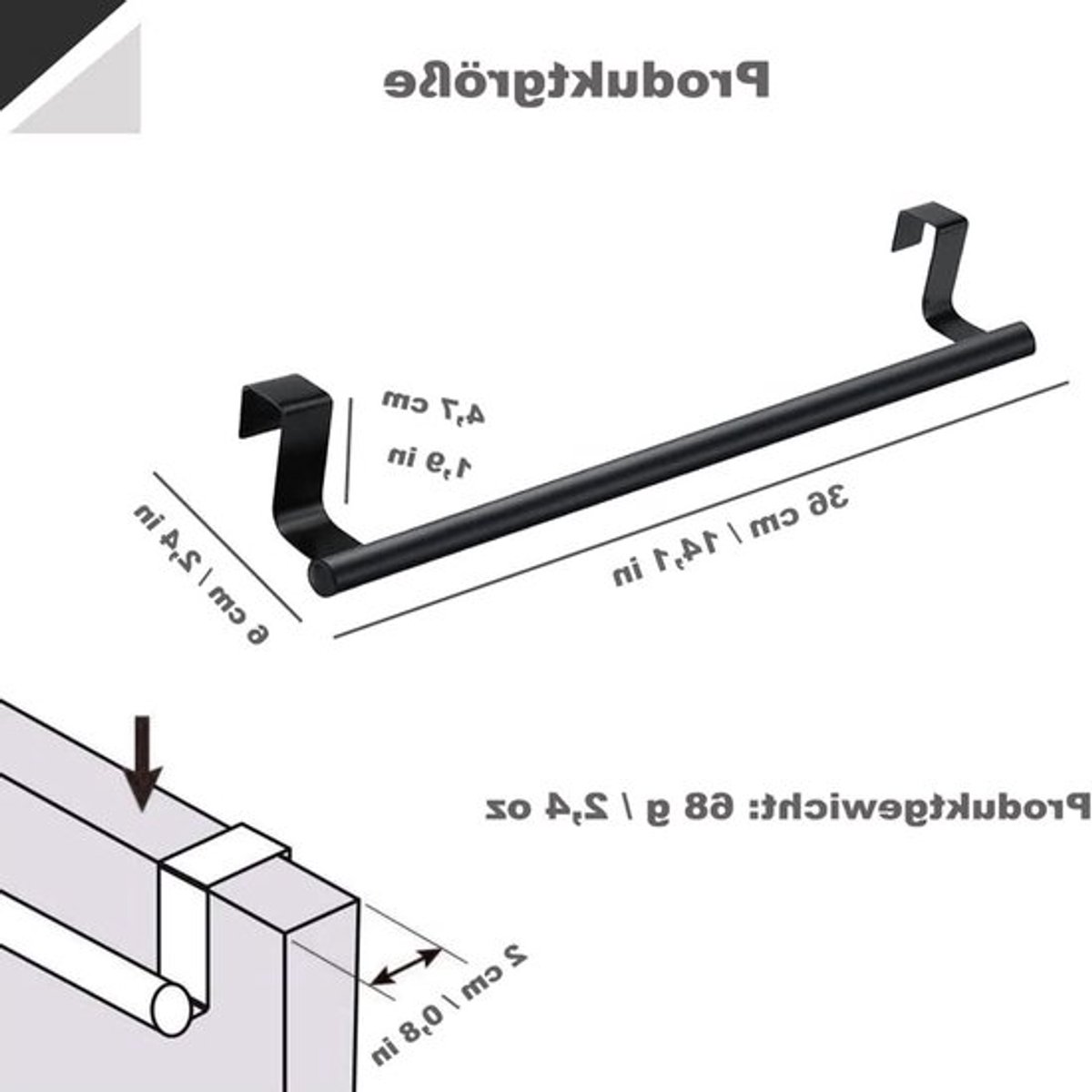 Handdoekhouder zonder boren - Handdoekenhouder voor deur ophangen - Badkamer en slaapkamer deurhanddoekhouder - Keuken - 36 cm (zwart) vaatdoekhouder