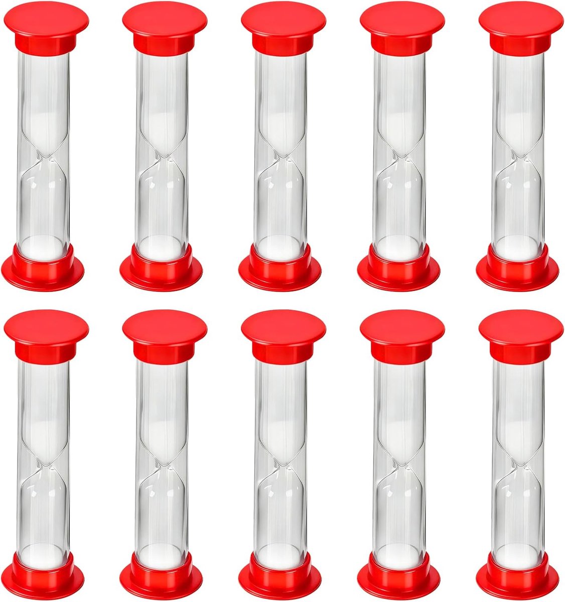 Thijox - Zandloper Set 10 Stuks - Rode Zandlopers met Wit Zand - 1 Minuut - Kunststof & Glas - Perfect voor Keuken, School, Kinderen & Huishouden