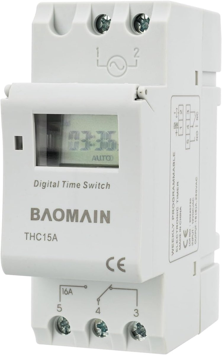 Thijox - Digitale LCD Power Programmeerbare Timer Schakelaar 12V 16A, Handmatige Modus, Energiebesparend, Voorinstellingen, Tijdsinstelling voor Tuin,