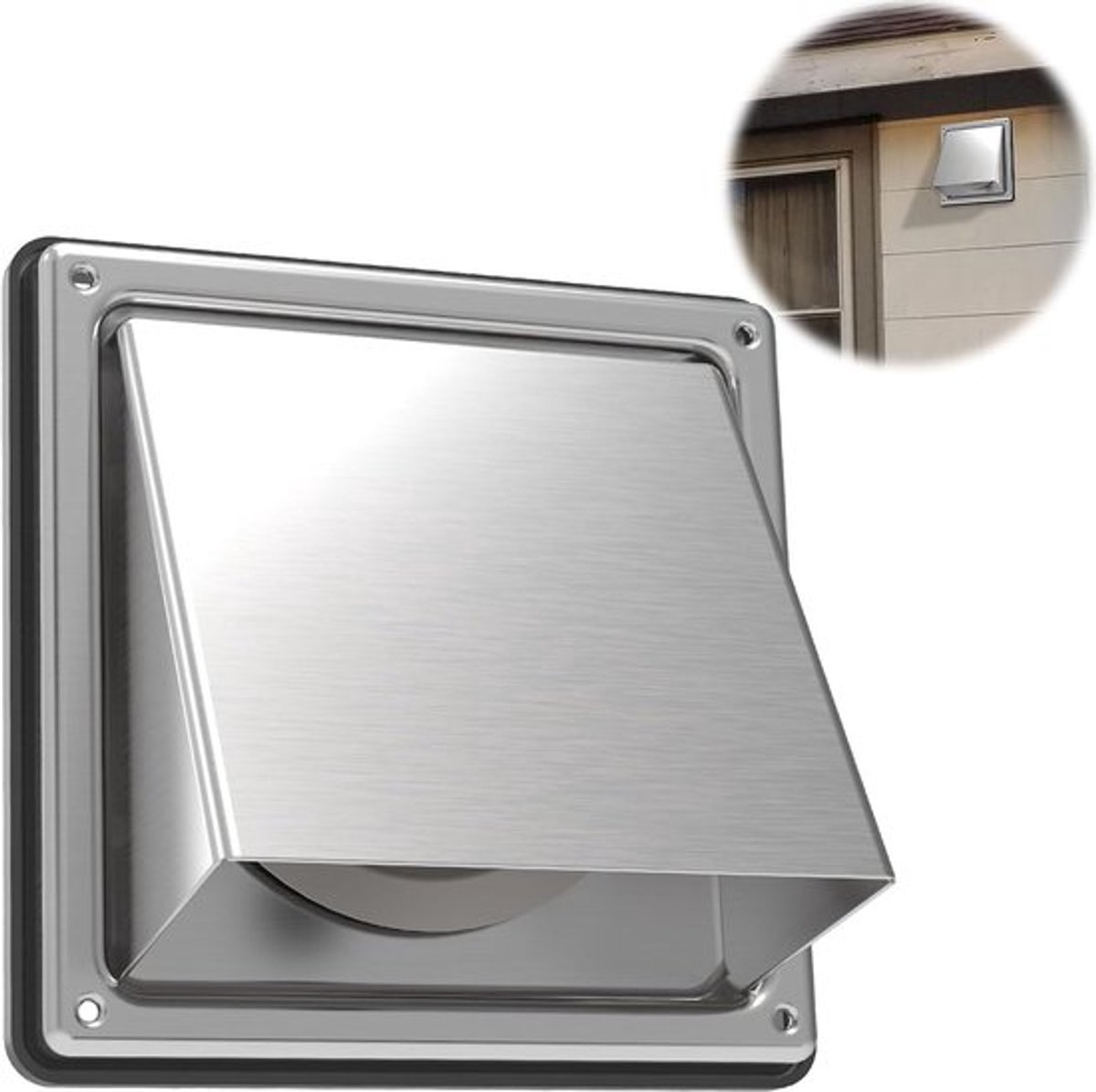 Vierkante afzuigkap - roestvrij staal 304 - 100 mm - buitenmuurafvoer - drogerafvoerkap - met rubberen, gebufferde terugslagklep - buitenmuurafvoer - drogerafvoerkap - voor huizen