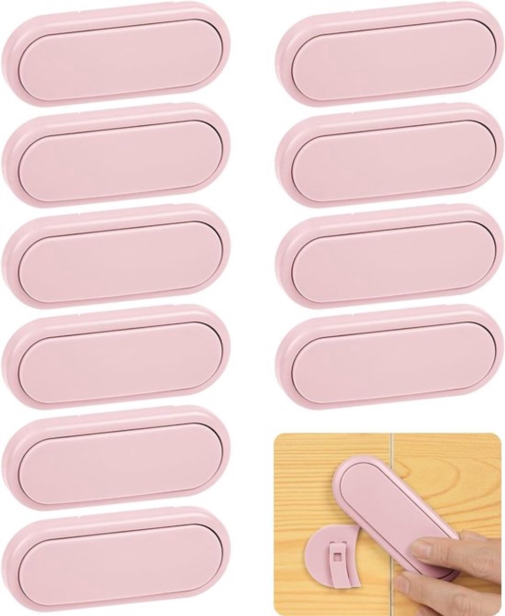 Kastsloten voor kinderen - 10stuks - Zelfklevend - Kinderslot Kastjes - kast- & ladebeveiliging - Ladebeveiliging voor Baby - Kastsloten Babyveilig - Kinderveiligheid Kastsloten voor Kinderen - Kinderbeveiliging Slotjes - roze
