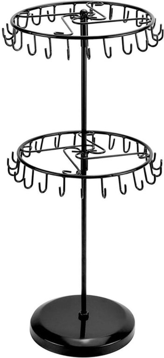 Draaibare sieradenstandaard met 23 haken, sieradenboom, hangende kettingopslag voor kettingen en armbanden, ringen en oorbellen, H34,8 x B20,5 cm - Zwart