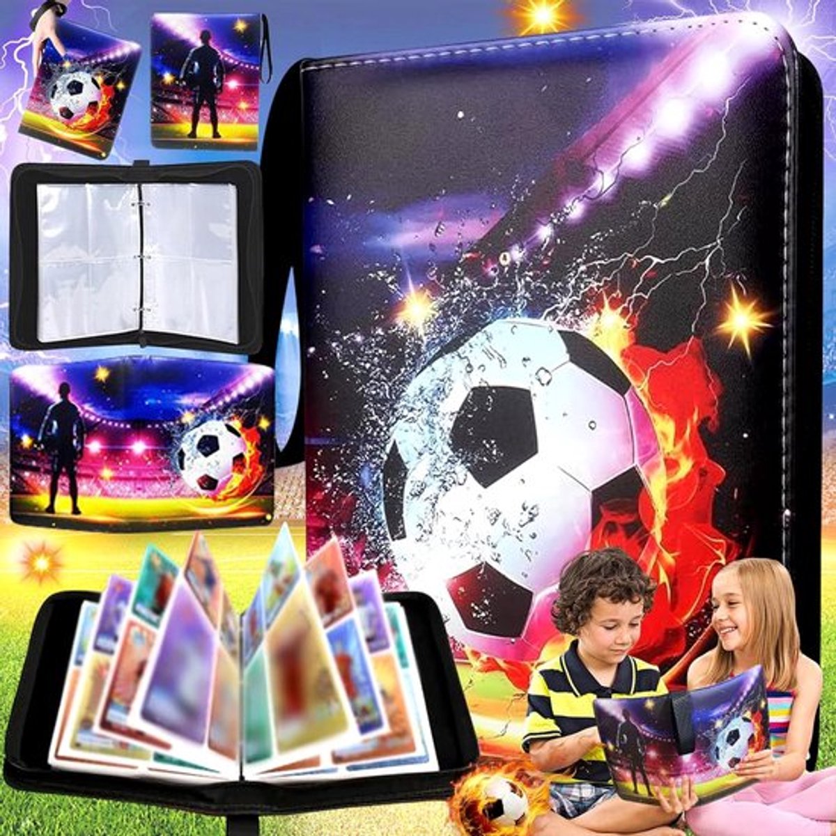 Verzamelalbum voor voetbalkaarten - waterdichte voetbalkaarten - 50 pagina's - 400 kaarten - kaarten met ritssluiting voor verzamelalbums