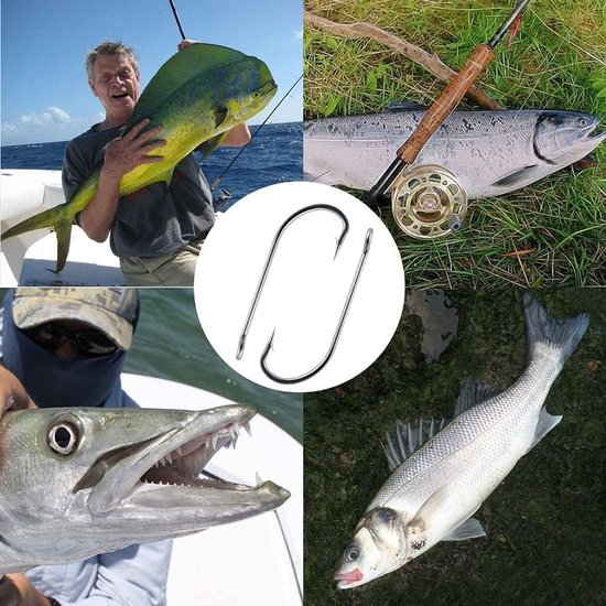 SnelShoppen - 500 Stuks RVS Zeevis Haken - Maat 2#-12# - Extra Sterke Langschaaf J Haken - Super Scherp voor Chunking, Jigging, Trollen, Live Bait van Snelshoppen — afbeelding 4