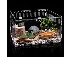 Acryl Terrarium Slakken Terrarium met Temperatuur Hygrometer, Transparant, 30 x 20 x 15 cm, Mini Terrarium, Reptielen, Voedingsdoos voor Slakken, Spinnen, Emittende Krab