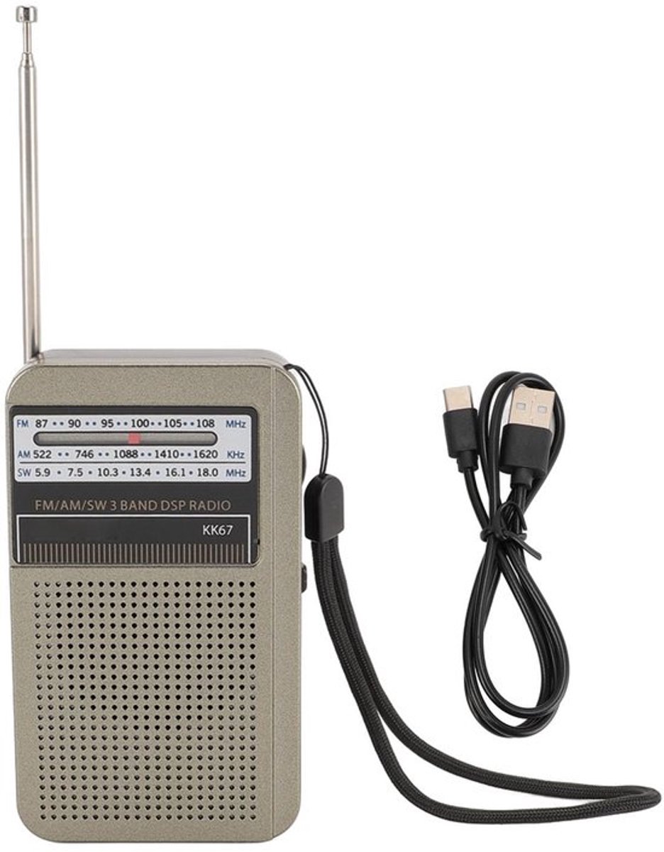 Draagbare SW-radio met draaibare telescopische antenne, ingebouwde magnetische stereoluidspreker, 3,5 mm koptelefoonaansluiting voor noodsituaties binnen en buiten