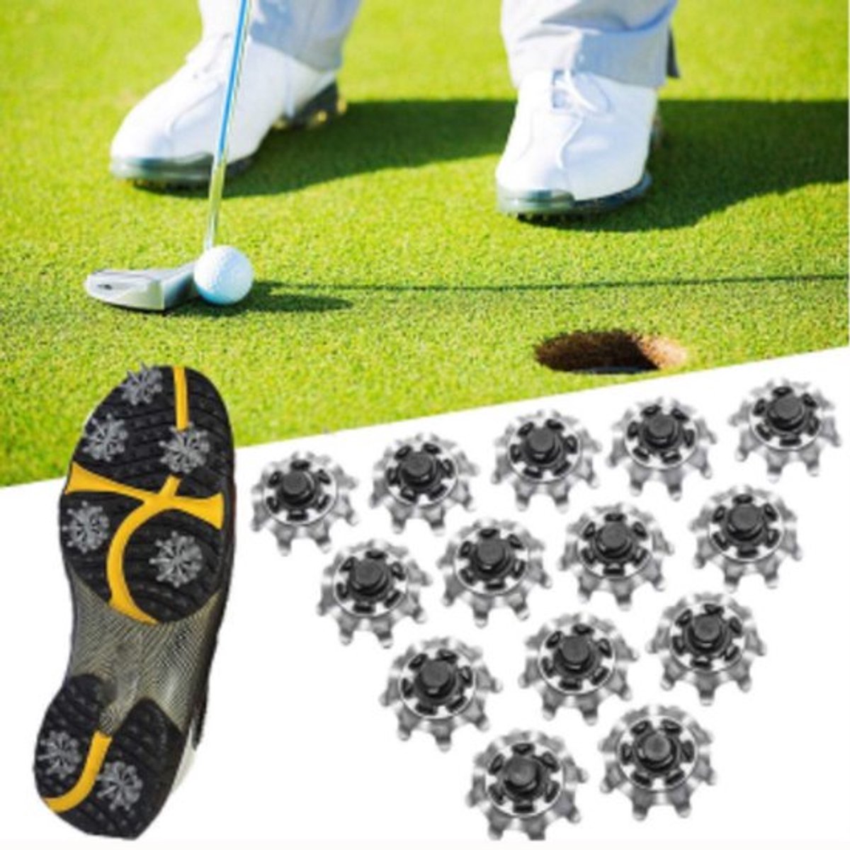 16 stuks golfspikes, vervanging, eenvoudig te installeren voor golfschoenen. Biedt de golfer grip, stabiliteit en comfort, zilver