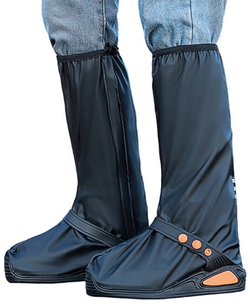 Waterdichte overschoenen, verdikte regenlaarzen, herbruikbaar, opvouwbaar, antislip, met reflecterende strips, unisex zwart