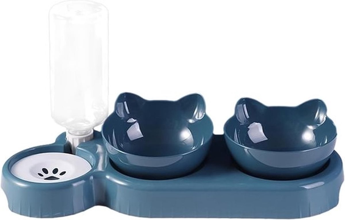 Verhoogde 3-in-1 Voerbak voor Katten met 15° Kanteling - Eet- en Drinkbak