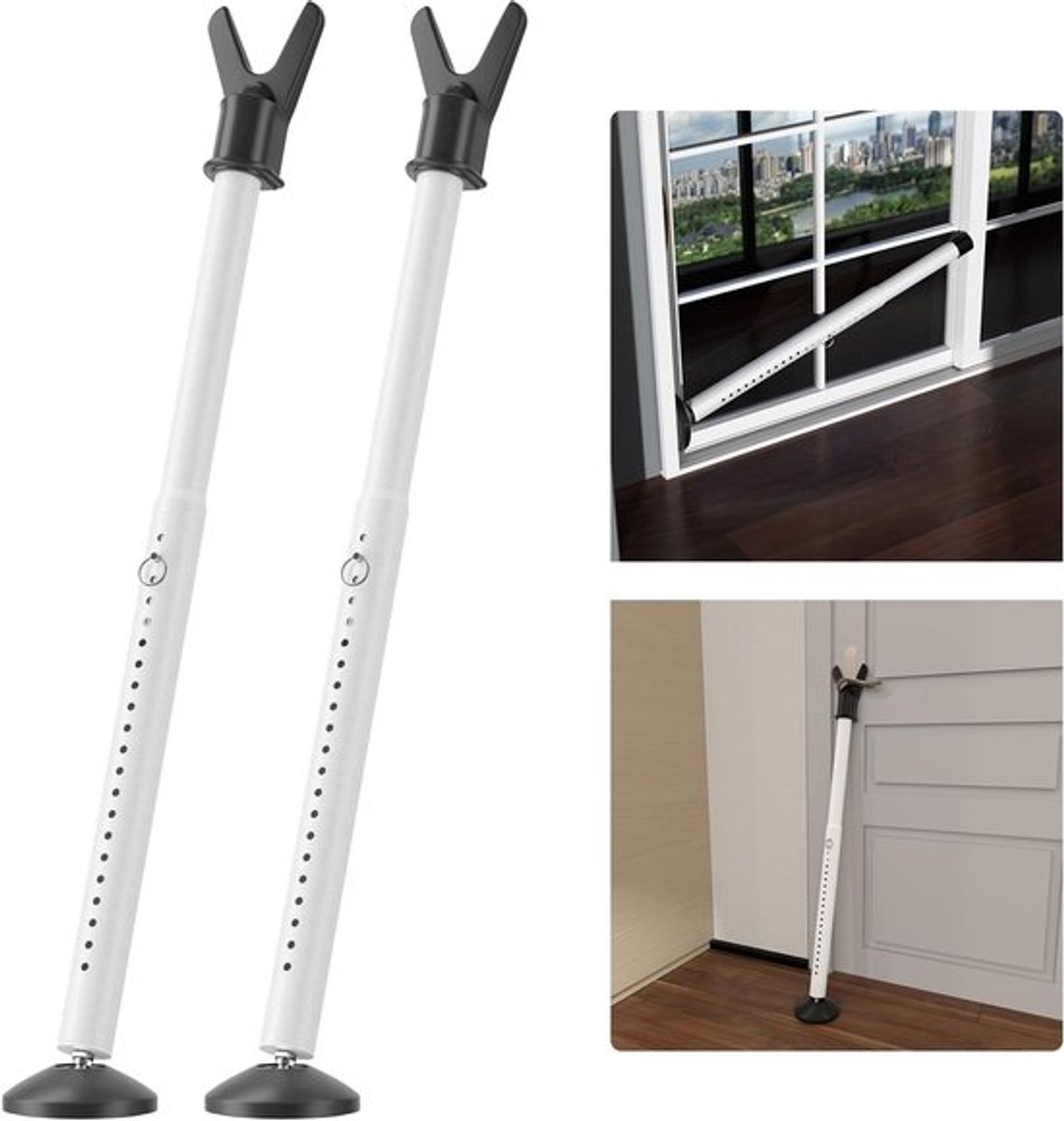 Deurstoppers Set - Veiligheidsstangen - Huis Beveiligen - Verstelbaar 75-111 cm - 2 Stuks - Wit