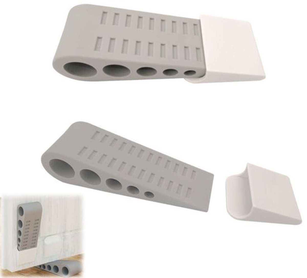 Set van 2 - Deurstopper - Heavy Duty Deurstopper - Deurstopper met beugel - Stapelbare Heavy Duty Deurstopper - Wigvormige veiligheidsbescherming - Anti-knel deurstopper - Geschikt voor thuiskantoor, woning, klaslokaal en garage (grijs)