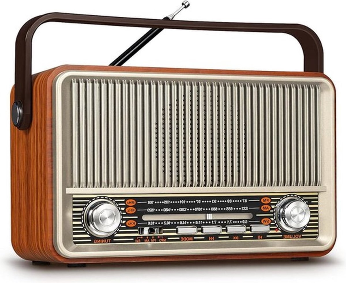 Vintage Draagbare Radio - AM/FM/SW Radio met Bluetooth - 1800 mAh Batterij - USB/TF/AUX - Geschikt voor Ouderen
