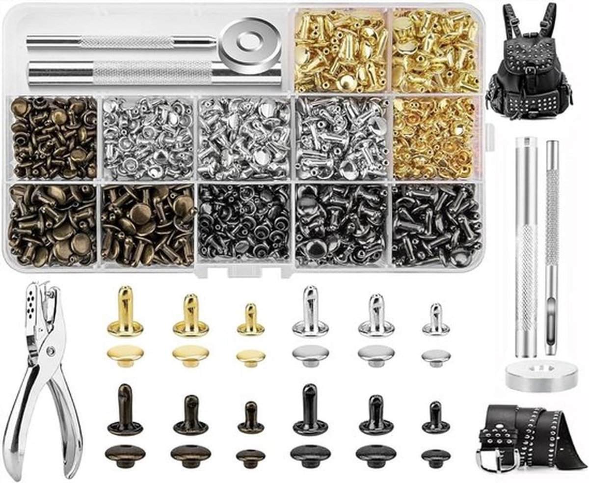 360x Metalen Klinknagels Set 3 Maten Inclusief Gereedschap voor Leer en Hobby