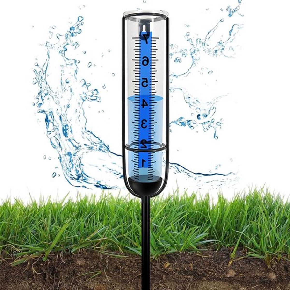 Vorstbestendige regenmeter voor de tuin met zonne-energie - professioneel en hoogte verstelbaar
