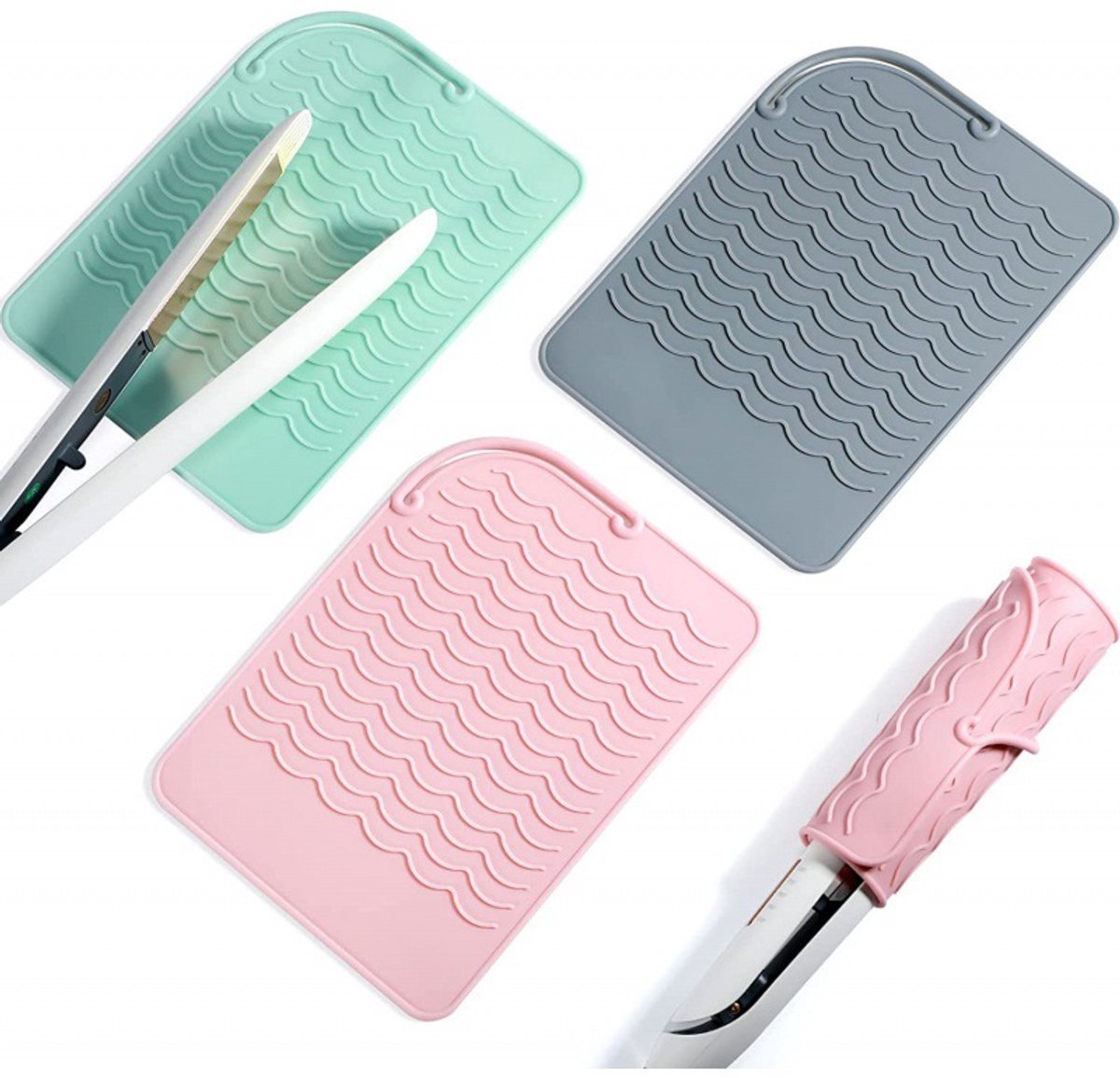 Stijltang mat - 3 stuks - Hittebestendige Mat - Hittemat - Heat Protector - Siliconen - Opberging voor Stijltang - krultang - Föhn - Veilig & Compact - Antislip - Stijltang mat- Krultang mat - Haaraccessoires - haar accesoires