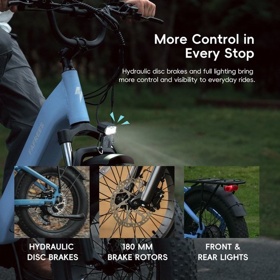 FAFREES F20 Rover Compacte 20'' Fat-Tire E-Bike - 48V 15Ah Accu, 80km Bereik, 55Nm Koppel, Hydraulische Remmen - Zwart van FAFREES — afbeelding 4