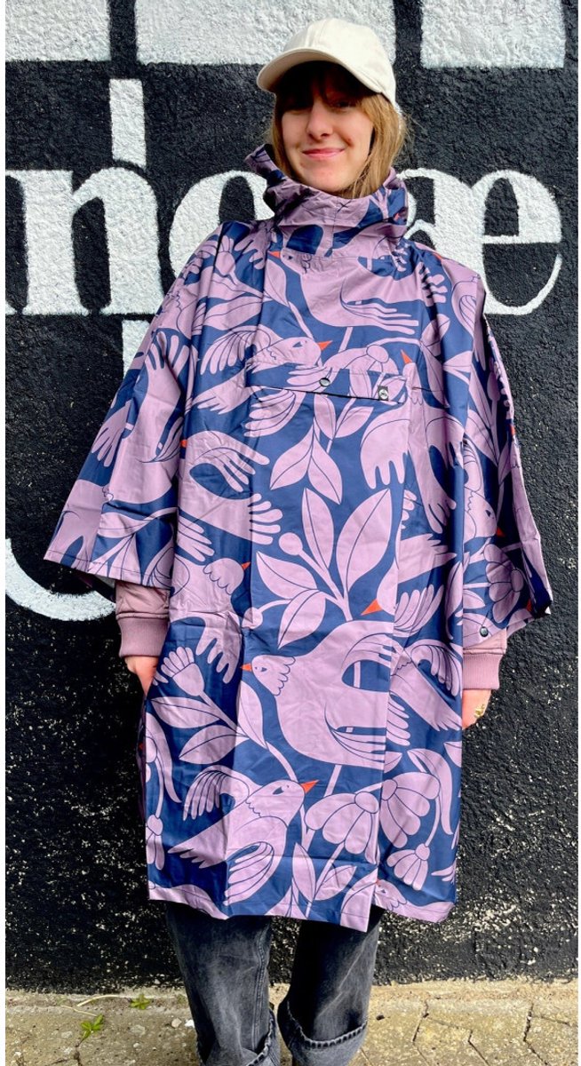 Donkerblauw Birdieup Danepackit regenponcho van Danefae