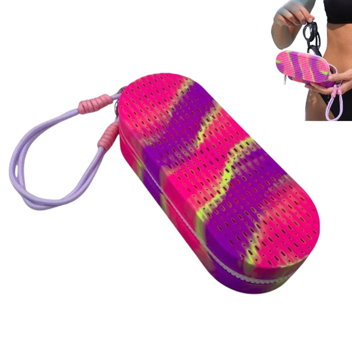 1 stuk - Siliconen beschermhoes voor zwembril - Zwembrilhoes - Draagbare opbergdoos - Drakenfruitkleur - 20*8*5 cm - Grote capaciteit - Ademend - Kan aan zwemtassen worden bevestigd - Geschikt voor zwembaden en reizen