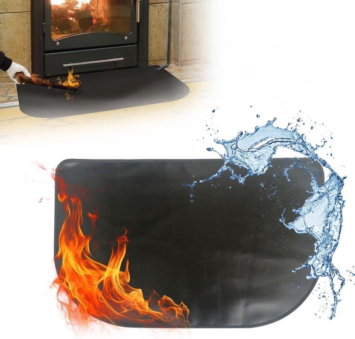 Brandwerende Mat - Vloerbeschermer - Veilig Stoken - Hittebestendig Glasvezel - 106 x 61 cm - Zwart
