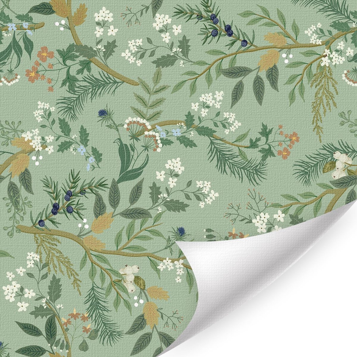 1×Behang - Wanddecoratie - Behang – 44x300 cm – sagegroen – zelfklevend en verwijderbaar – bloemenprint met varens – voor keukenrenovatie meubels