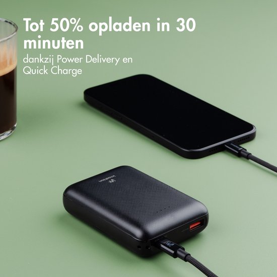 imoshion® Ultra Compacte Powerbank 10.000 mAh - 22.5W Snellader - USB C / USB A - LED Display - Mini Powerbanks - Universeel