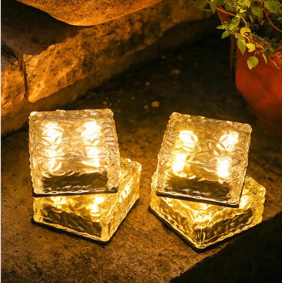LISM-Vierdelige stenen lampen, LED-lampen op zonne-energie, padverlichting, terras-/binnenplaats-/tuinverlichting, decoratieve verlichting.