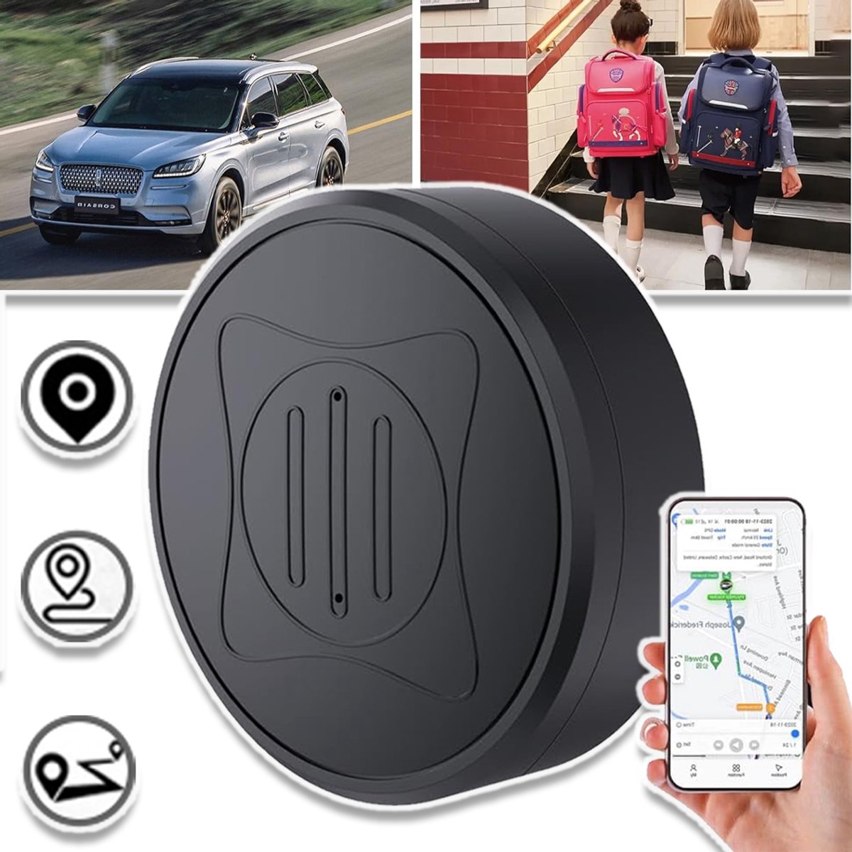 Mini Magnetische LBS-Tracker Met Geofence En Geschiedenis Weergave - 4,1 cm Realtime Waarschuwingen Oplaadbaar Locatielogboek Van 180 Dagen - Ideaal Voor Voertuigen Senioren En Kinderen