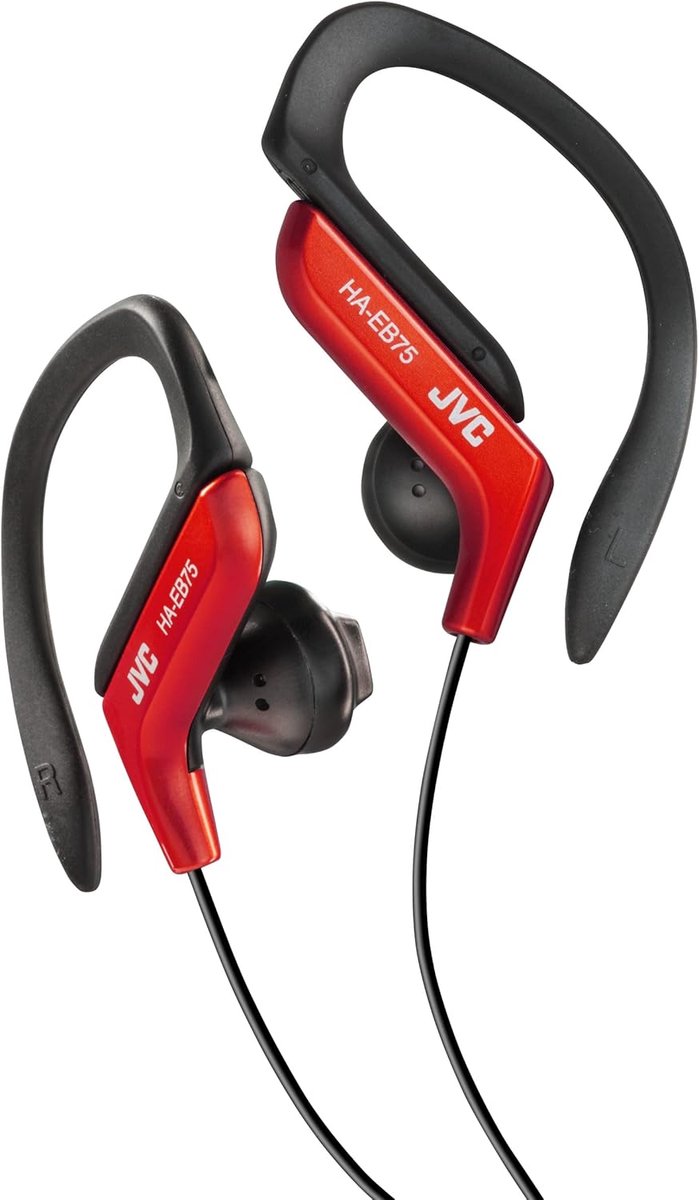 Thijox - Bedrade Sport Koptelefoon met Oorclip - Lichtgewicht en Comfortabel - Spatbestendig en Waterbestendig - Krachtig Geluid met Bass Boost - Rood