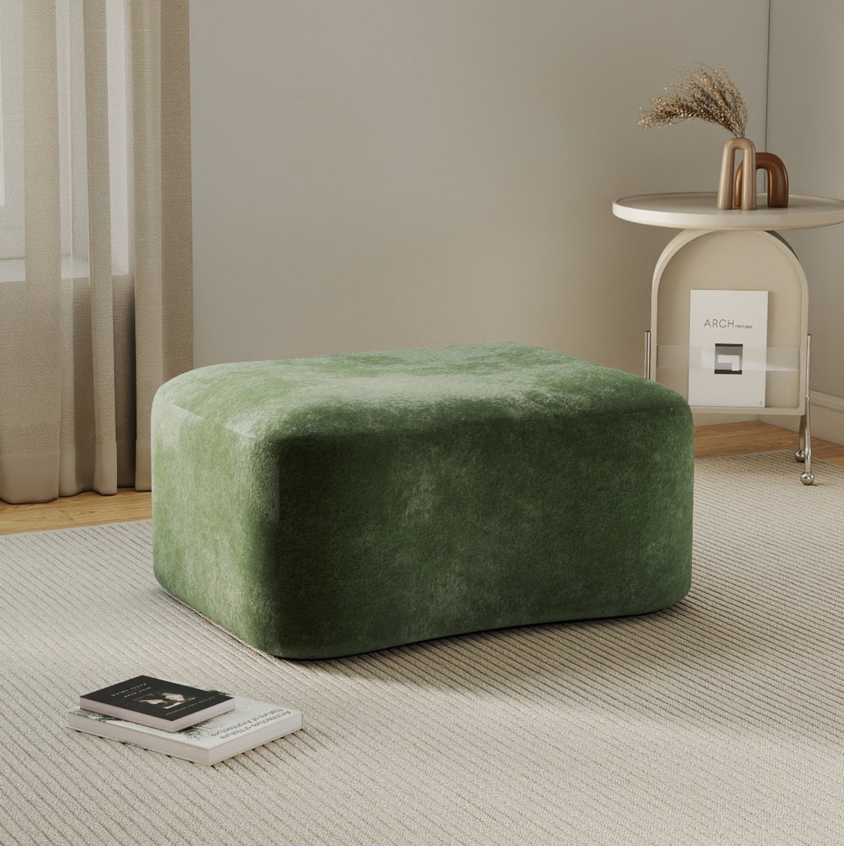 FloraGrace Hocker 96 x 69 x 45 cm - Zachte Fluwelen Bekleding En 32D Schuimvulling - Voor Woonkamer Of Appartement - Groen
