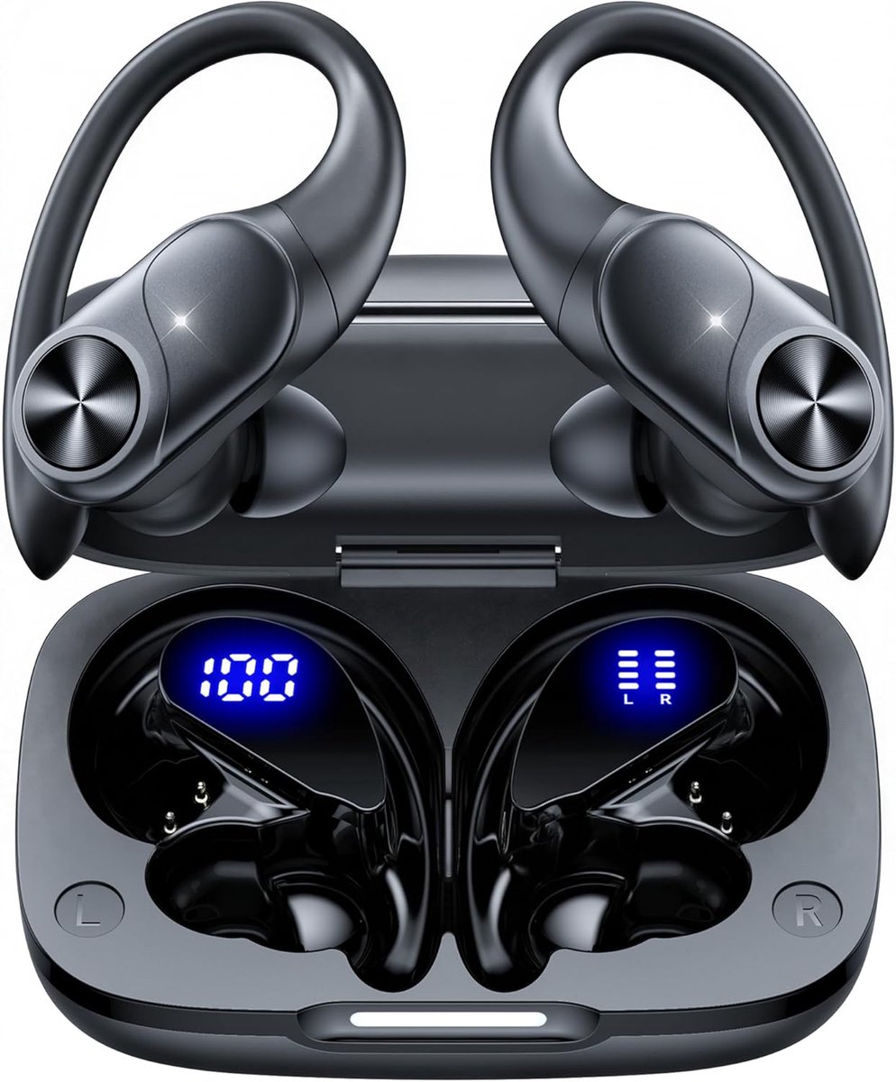 SnelShoppen - Draadloze Sport Oordopjes, Bluetooth 5.3, 80 Uur Batterijduur, Dubbele LED Weergave, IPX7 Waterdicht, Ingebouwde Microfoon, Fysieke Bedi