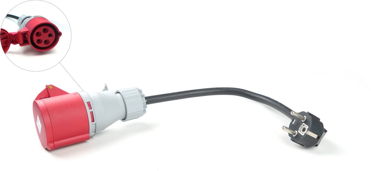 Adapter CEE rood 3x16A (Female) naar Schuko (Male) 230V AC