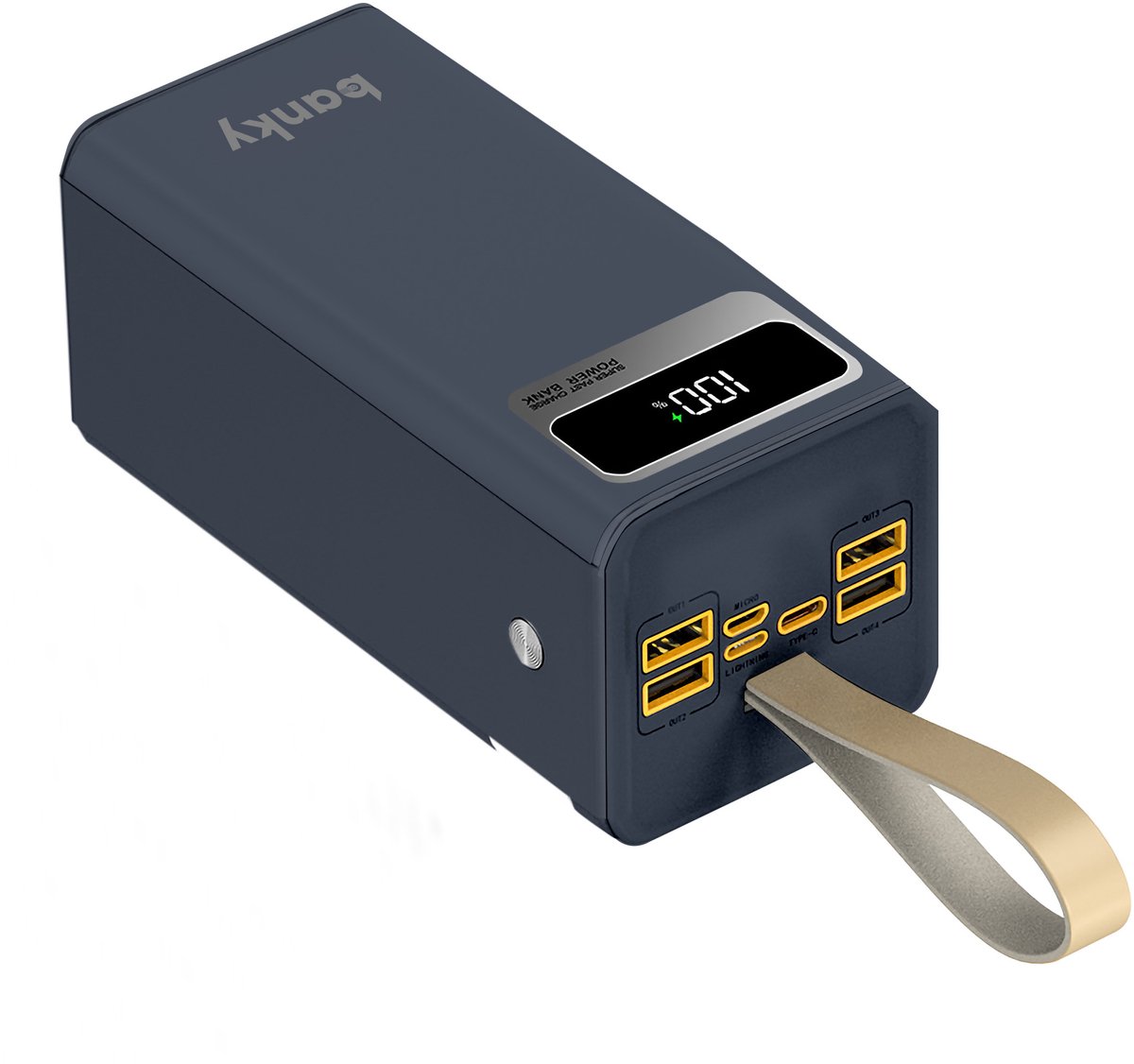 Banky Powerbank 50.000 mAh - 22,5W Snellader - Powerstation met Zaklamp & Display - USB C & USB A - Zwart