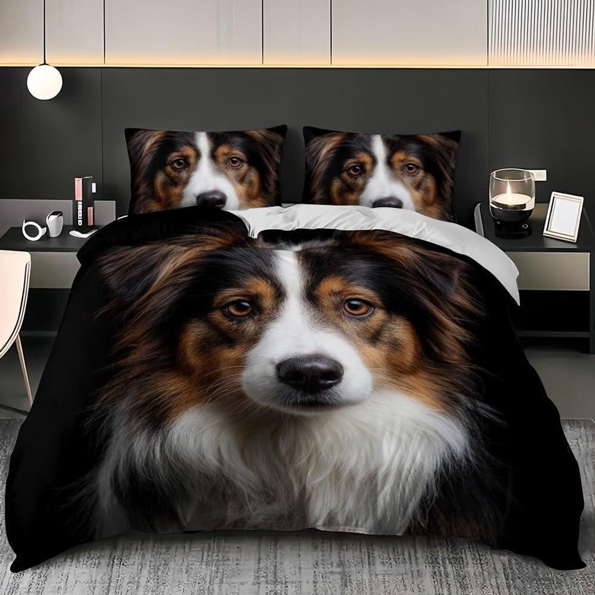 Dekbedovertrek Set - Beddengoed Set - Slaapkamer Decoratie - 3D Border Collie Print - 140x
