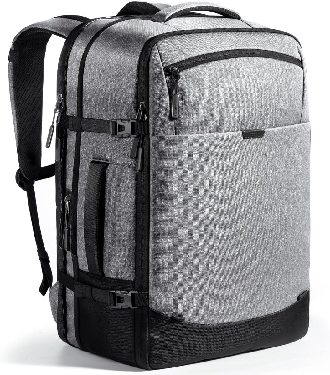Thijox - Uitbreidbare Reisrugzak 38,5 - 46,2L Handbagage voor Vliegtuig, Spatwaterdichte Draagtas voor Heren en Dames, 15,6 inch Laptopvak, Grijs, Per